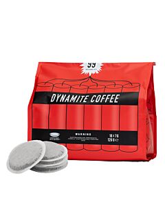 Kaffekapslen Dynamite Coffee package and pods for Senseo
