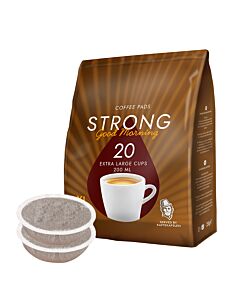 Kaffekapslen Strong 20 package and pods for Senseo